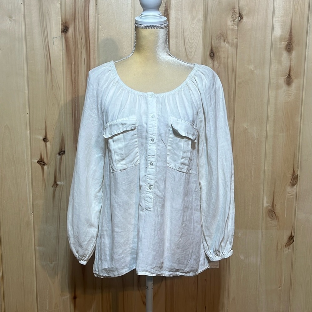 Sundance White Linen Pocketed Boho Popover Top Size S